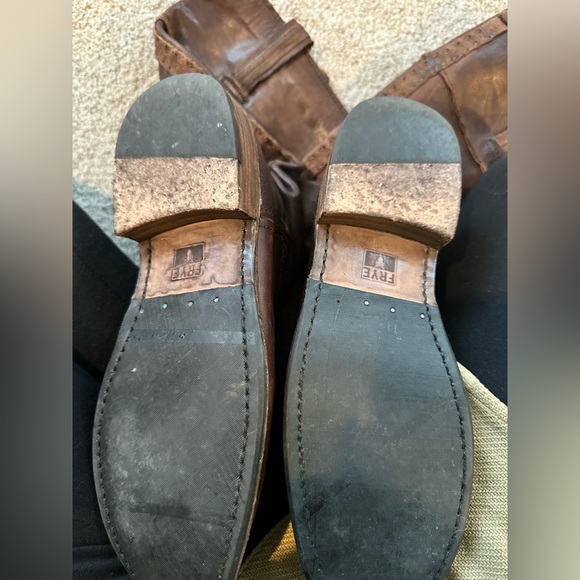 Frye Brown Tall Riding Boot Full Grain Leather Rugged Detail Size 8.5 B - Picture 5 of 7